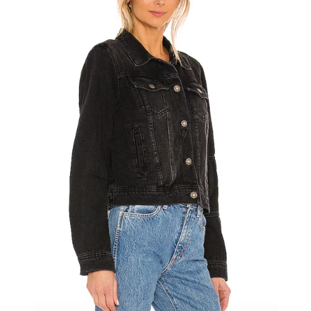 Free People We the Free Rumors Black Denim Jacket Sz. S - Picture 2 of 13